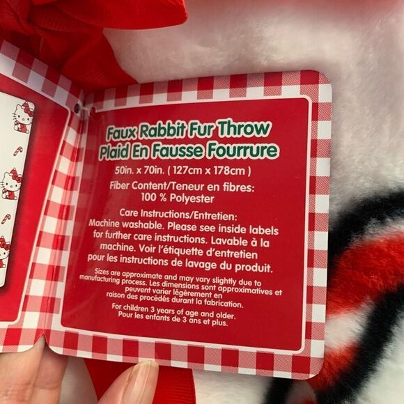 Hello Kitty faux rabbit fur Candy cane Christmas blanket holiday blanket - Picture 5 of 11